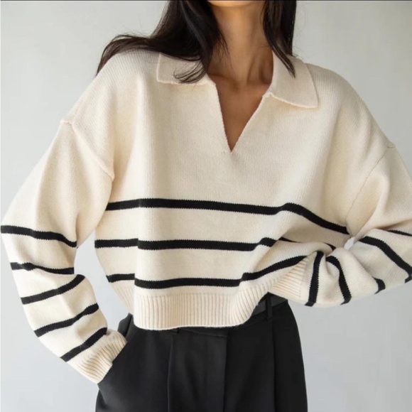 OAK + FORT Sweaters - Oak + Fort knit striped sweater with collar - NWT - Small